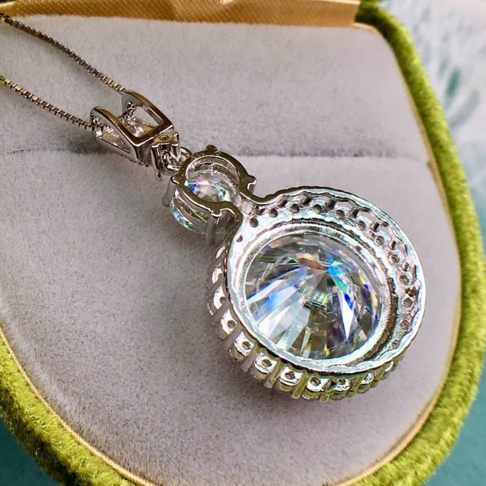 Certified 11ct. t.w. Diamond Moissanite Halo Necklace NEW - Picture 3 of 8